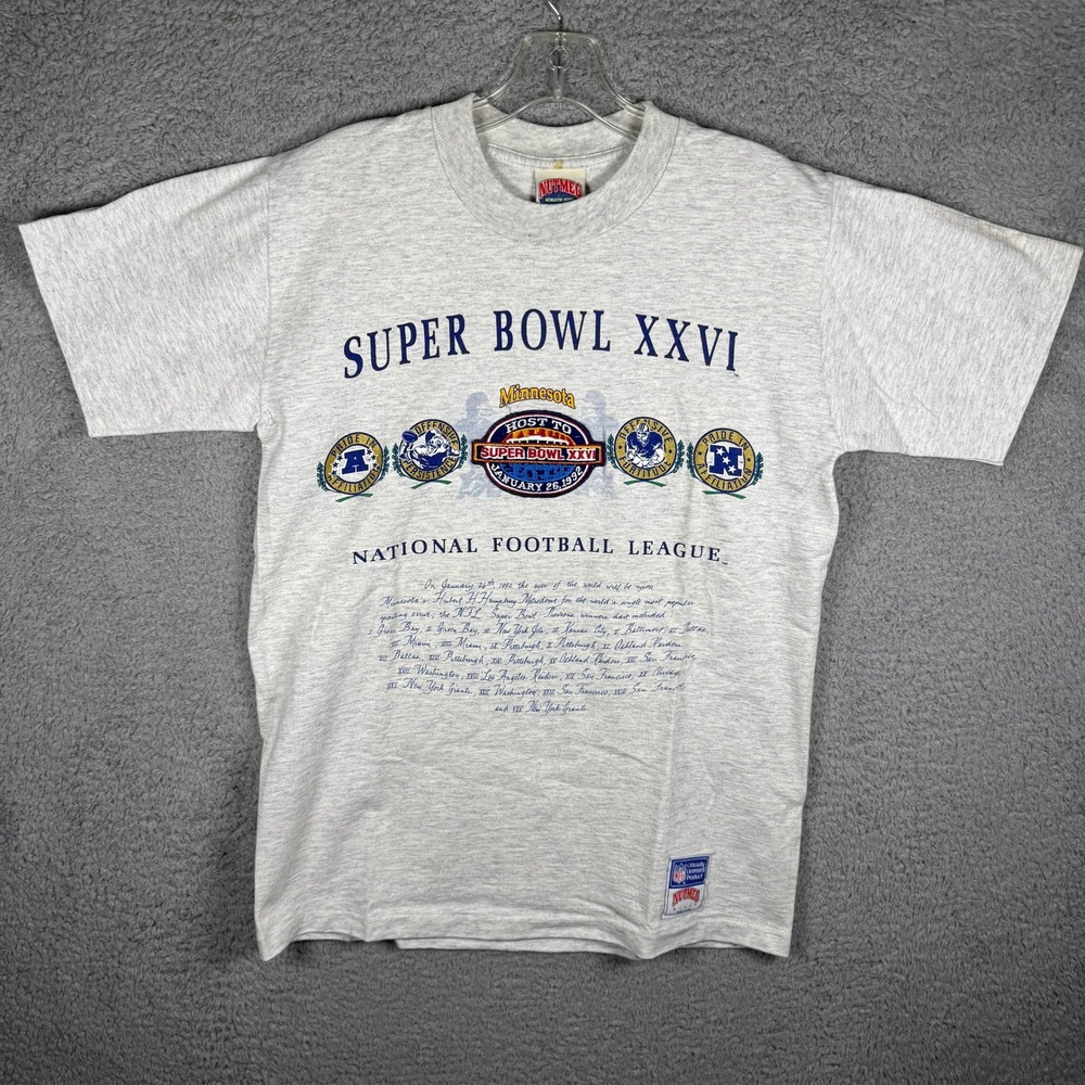 Vintage 1992 Nutmeg NFL Super Bowl XXVI Minnesota T-Shirt Mens Medium Gray USA